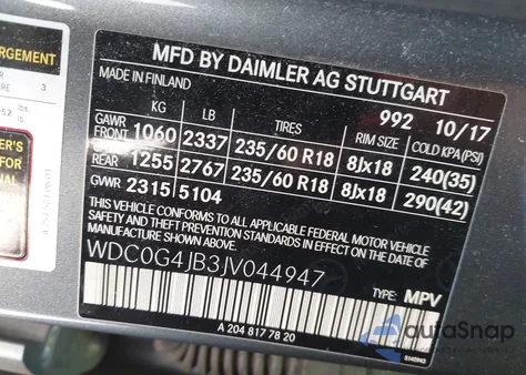 2018 Mercedes-Benz Glc 300 from USA, damaged, VIN WDC0G4JB3JV044947